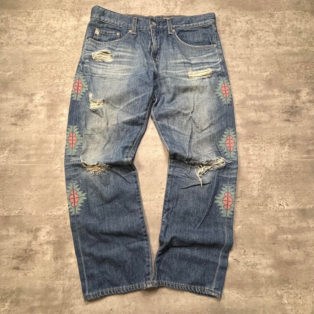 AG Adriano Goldschmied Ex Boyfriend Crop Jeans Womens 28 Blue Distressed J340